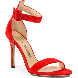 Czerwone sandały Nescior z zamszu na szpilce z klamrami