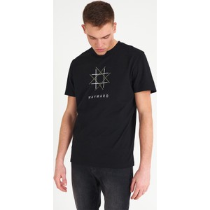 Czarny t-shirt Gate z bawełny z krótkim rękawem z nadrukiem