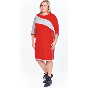 Czerwona sukienka Fokus z długim rękawem midi w stylu casual