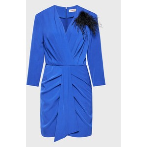 Niebieska sukienka Kontatto mini z długim rękawem z dekoltem w kształcie litery v