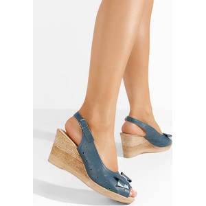Niebieskie sandały Zapatos ze skóry z klamrami w stylu casual