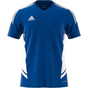 Niebieski t-shirt Adidas w sportowym stylu z dżerseju z krótkim rękawem