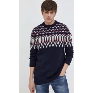 Granatowy sweter Superdry w młodzieżowym stylu z wełny z okrągłym dekoltem