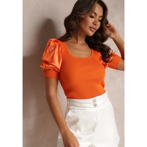 Pomarańczowa bluzka Renee z krótkim rękawem z okrągłym dekoltem w stylu casual