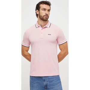 Różowy t-shirt Hugo Boss z bawełny z krótkim rękawem w stylu casual