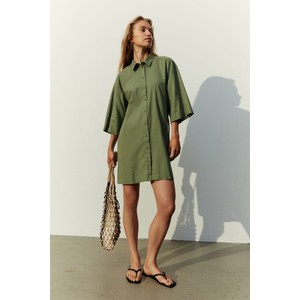 Zielona sukienka H & M z bawełny koszulowa w stylu casual
