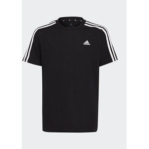 Czarna koszulka dziecięca Adidas w paseczki z bawełny