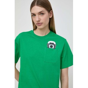 Zielony t-shirt Karl Lagerfeld w stylu casual z krótkim rękawem z bawełny