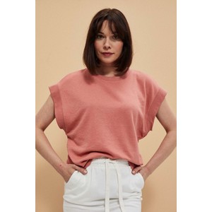 Różowy t-shirt Moodo.pl w stylu casual z krótkim rękawem z okrągłym dekoltem