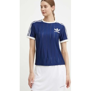Niebieski t-shirt Adidas Originals w sportowym stylu z okrągłym dekoltem z krótkim rękawem