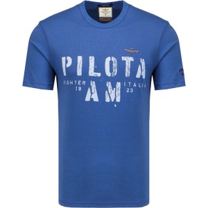 Niebieski t-shirt Aeronautica Militare z bawełny w młodzieżowym stylu