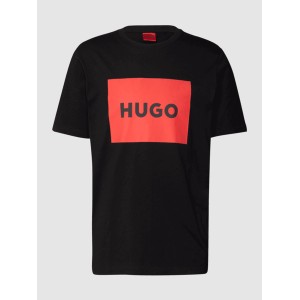 Czarny t-shirt Hugo Boss z nadrukiem w młodzieżowym stylu z krótkim rękawem