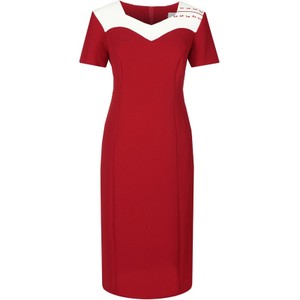 Czerwona sukienka Fokus midi z dekoltem w kształcie litery v