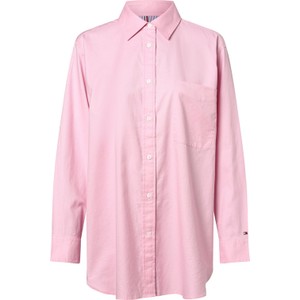 Różowa koszula Tommy Hilfiger z długim rękawem w stylu casual z dekoltem w kształcie litery v