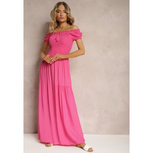 Różowa sukienka Renee maxi hiszpanka z krótkim rękawem