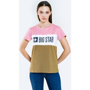 Różowa bluzka Big Star z okrągłym dekoltem z krótkim rękawem