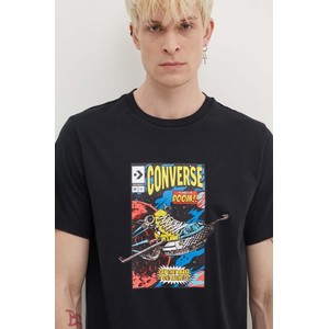 Czarny t-shirt Converse z nadrukiem z bawełny z krótkim rękawem