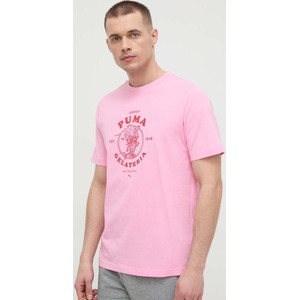Różowy t-shirt Puma w młodzieżowym stylu z nadrukiem z bawełny