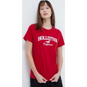 Czerwona bluzka Hollister Co. z bawełny z okrągłym dekoltem w młodzieżowym stylu