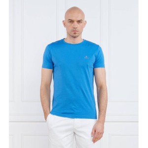 Niebieski t-shirt Gant z bawełny z krótkim rękawem w stylu casual