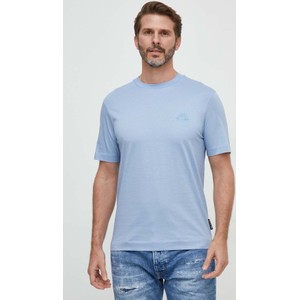 Niebieski t-shirt Hugo Boss z nadrukiem z krótkim rękawem w stylu casual