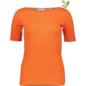 Pomarańczowy t-shirt Marc O'Polo z krótkim rękawem w stylu casual z okrągłym dekoltem