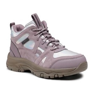 Różowe buty trekkingowe Skechers sznurowane z płaską podeszwą