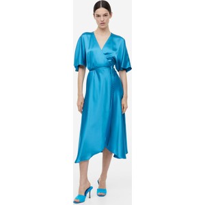 Sukienka H & M z długim rękawem midi z dekoltem w kształcie litery v