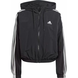 Czarna kurtka Adidas krótka w sportowym stylu z kapturem