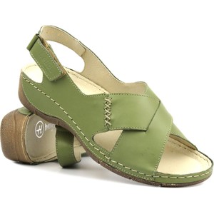 Zielone sandały Helios Komfort w stylu casual z klamrami ze skóry