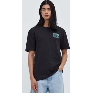 Czarny t-shirt Tommy Jeans w młodzieżowym stylu z nadrukiem z bawełny