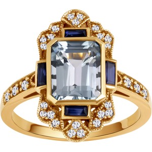Wiktoriańska - Biżuteria Yes Pierścionek złoty z topazem, szafirami i diamentami - Kolekcja Wiktoriańska