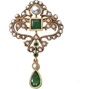 Wiktoriańska - Biżuteria Yes Broszka złota z perłami, szmaragdami i diamentami - Kolekcja Wiktoriańska