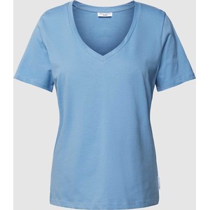 Niebieski t-shirt Marc O'Polo z dekoltem w kształcie litery v w stylu casual z bawełny