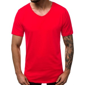 Czerwony t-shirt Ozonee w stylu casual z krótkim rękawem