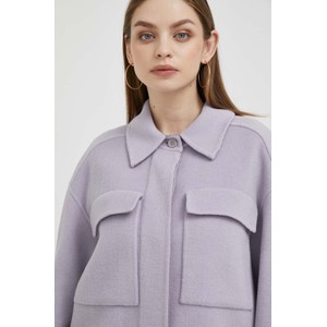 Fioletowa kurtka Calvin Klein bez kaptura przejściowa z wełny