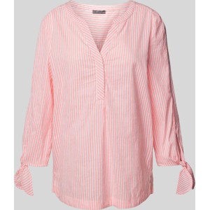 Różowa bluzka Montego z bawełny z długim rękawem w stylu casual
