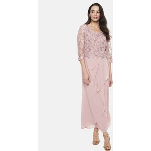 Różowa sukienka POTIS & VERSO z dekoltem w kształcie litery v z tkaniny
