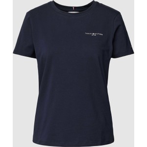 Granatowy t-shirt Tommy Hilfiger z okrągłym dekoltem z bawełny w stylu casual