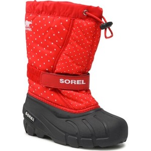 Czerwone buty dziecięce zimowe Sorel sznurowane