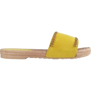 Żółte klapki Kokietki w stylu casual z tkaniny