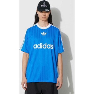 Niebieski t-shirt Adidas Originals z krótkim rękawem w sportowym stylu