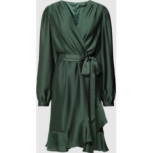 Zielona sukienka Swing kopertowa mini z satyny