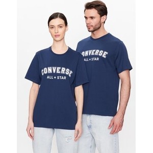 Granatowy t-shirt Converse w młodzieżowym stylu z okrągłym dekoltem