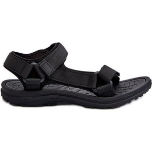 Czarne sandały ButyModne z płaską podeszwą w stylu casual na rzepy
