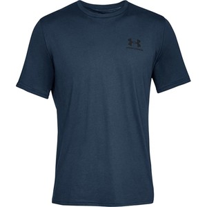 Granatowy t-shirt Under Armour w stylu casual z krótkim rękawem z bawełny
