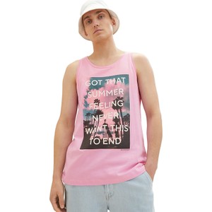 Różowy t-shirt Tom Tailor z nadrukiem z krótkim rękawem w młodzieżowym stylu