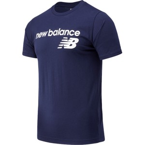 Niebieski t-shirt New Balance z krótkim rękawem z bawełny