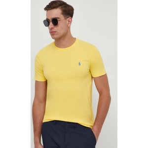 Żółty t-shirt POLO RALPH LAUREN w stylu casual z krótkim rękawem z bawełny