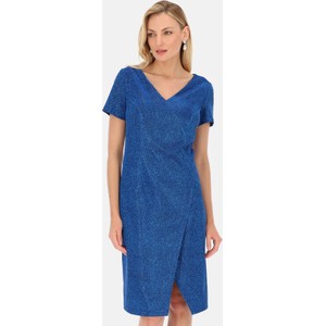 Niebieska sukienka POTIS & VERSO z dekoltem w kształcie litery v midi z tkaniny